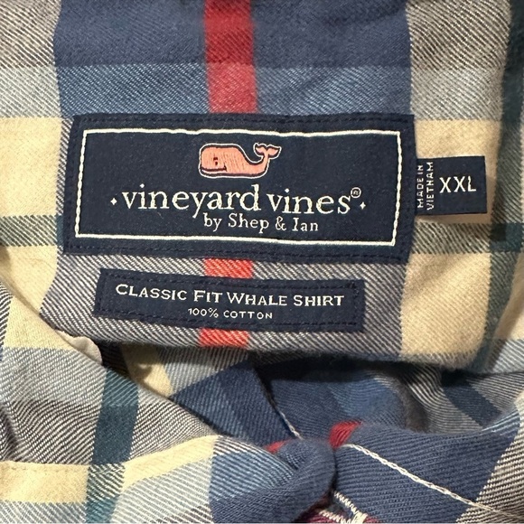 Vineyard Vines Classic Fit Whale Shirt XXL Mens Red White Blue Plaid Cotton USA - Picture 6 of 6
